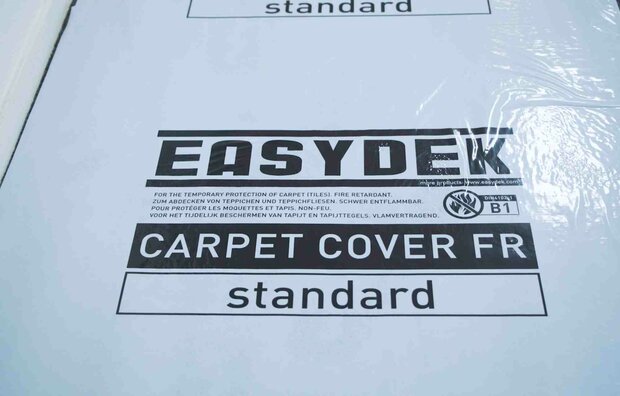 Carpet Cover FR, vlamvertragende zelfklevende afdekfolie voor tapijt 90 cm x 60 mtr 